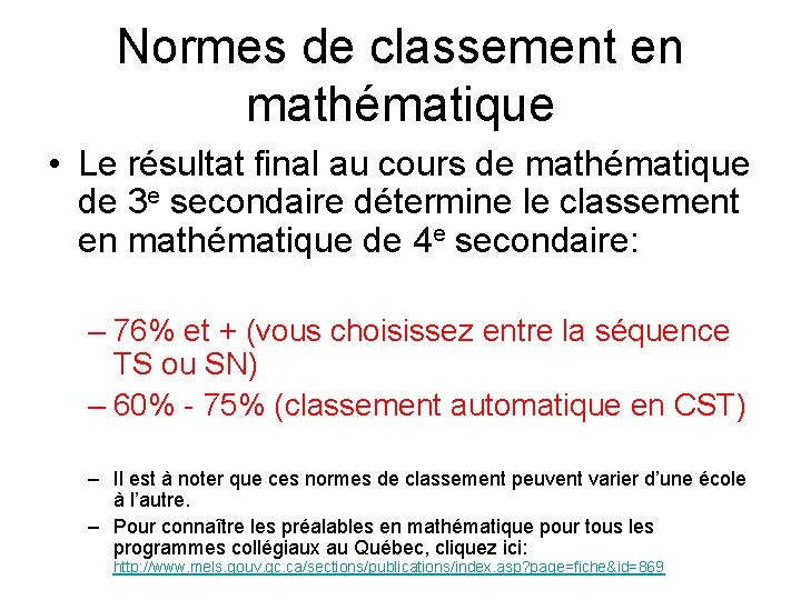 Normes de classement en mathématique • Le résultat final au cours de mathématique de Normes de classement en mathématique • Le résultat final au cours de mathématique de