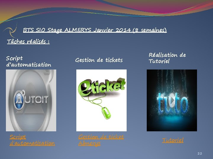 BTS SIO Stage ALMERYS Janvier 2014 (8 semaines) Tâches réalisés : Script d’automatisation Script