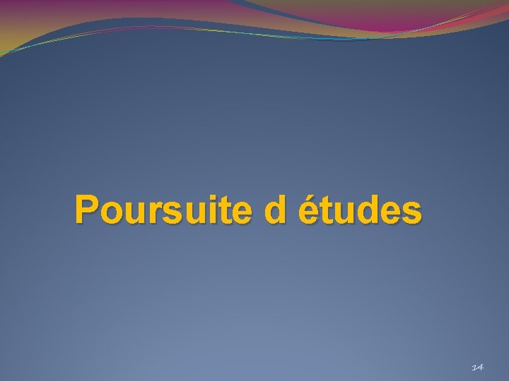 Poursuite d études 14 Poursuite d études 14