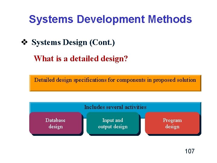 Systems Development Methods v Systems Design (Cont. ) What is a detailed design? Detailed Systems Development Methods v Systems Design (Cont. ) What is a detailed design? Detailed