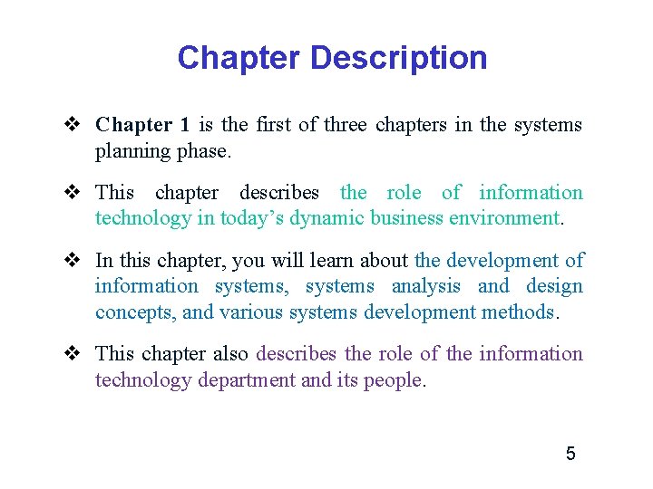 Chapter Description v Chapter 1 is the first of three chapters in the systems Chapter Description v Chapter 1 is the first of three chapters in the systems