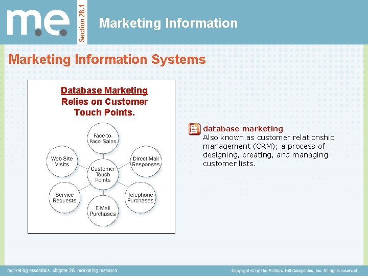 Section 28. 1 Marketing Information Systems Database Marketing Relies on Customer Touch Points. database Section 28. 1 Marketing Information Systems Database Marketing Relies on Customer Touch Points. database