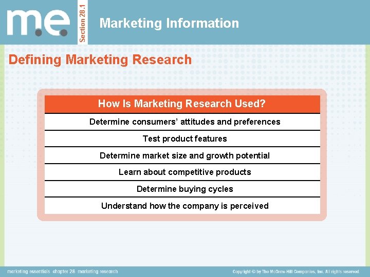 Section 28. 1 Marketing Information Defining Marketing Research How Is Marketing Research Used? Determine Section 28. 1 Marketing Information Defining Marketing Research How Is Marketing Research Used? Determine
