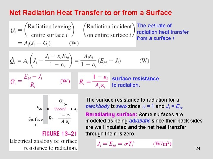 Net Radiation Heat Transfer to or from a Surface The net rate of radiation