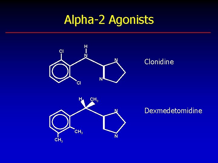 Alpha-2 Agonists H Cl N CH 3 Clonidine N Dexmedetomidine N Cl H N