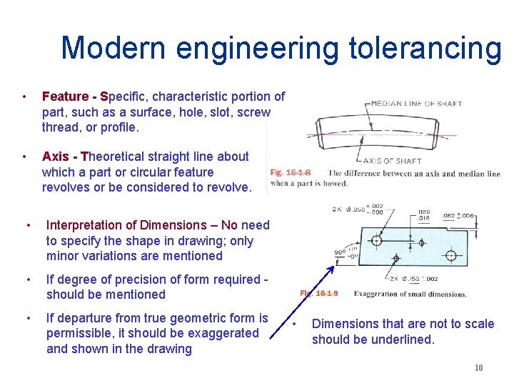 Modern engineering tolerancing • Feature - Specific, characteristic portion of part, such as a