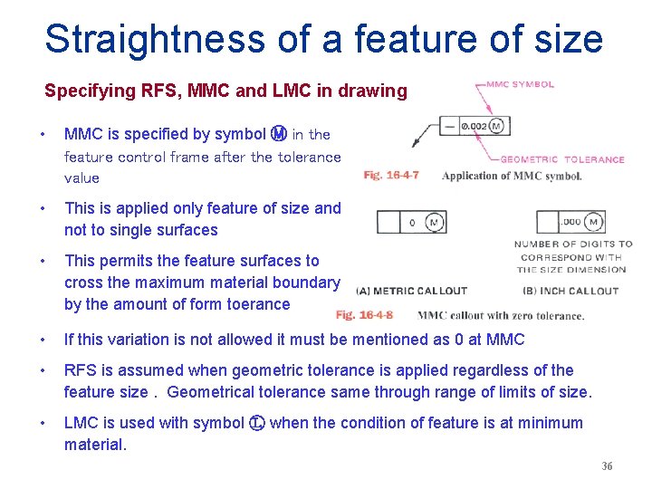 Straightness of a feature of size Specifying RFS, MMC and LMC in drawing •