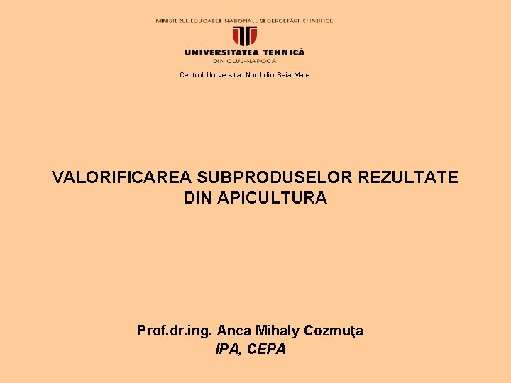 Centrul Universitar Nord din Baia Mare VALORIFICAREA SUBPRODUSELOR REZULTATE DIN APICULTURA Prof. dr. ing.