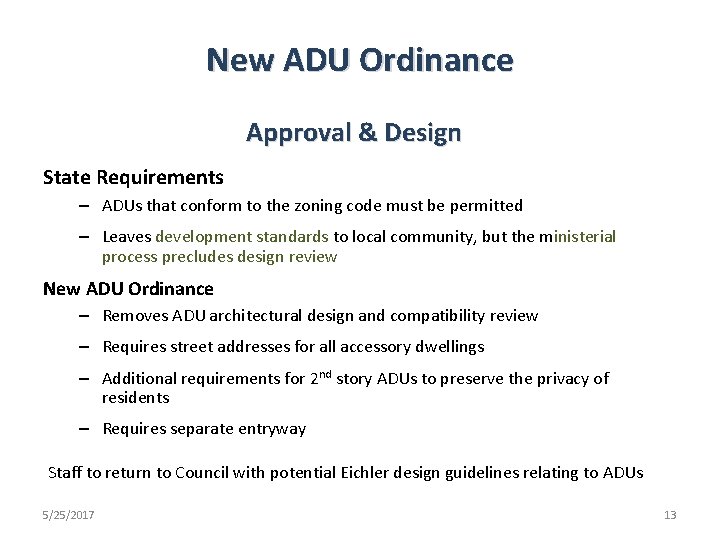 New ADU Ordinance Approval & Design State Requirements – ADUs that conform to the