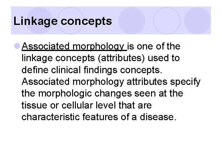 Linkage concepts l Associated morphology is one of the linkage concepts (attributes) used to