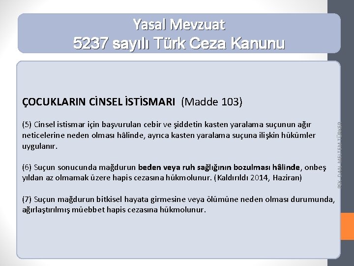 Yasal Mevzuat 5237 sayılı Türk Ceza Kanunu (5) Cinsel istismar için başvurulan cebir ve