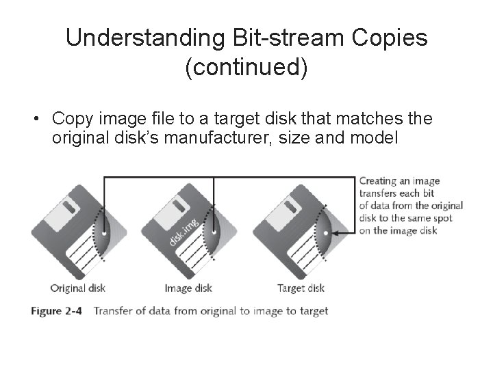 Understanding Bit-stream Copies (continued) • Copy image file to a target disk that matches