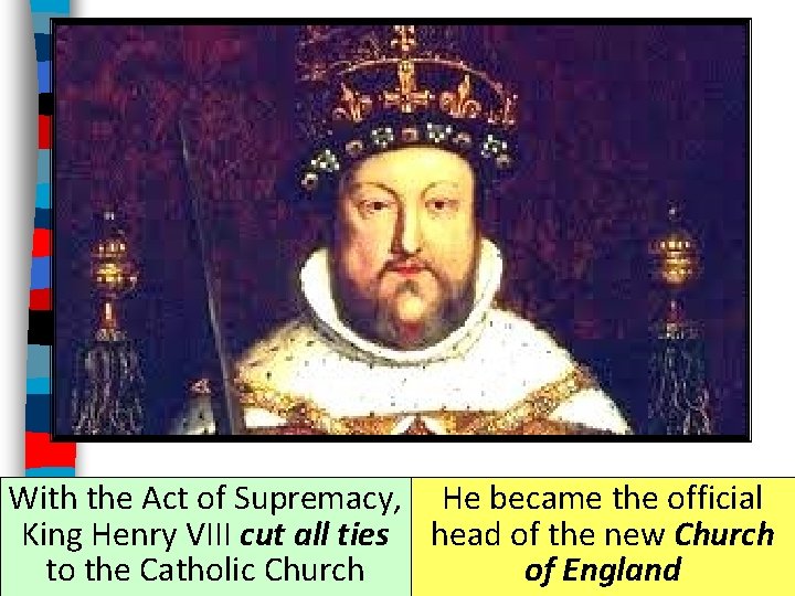 With the Act of Supremacy, He became the official King Henry VIII cut all