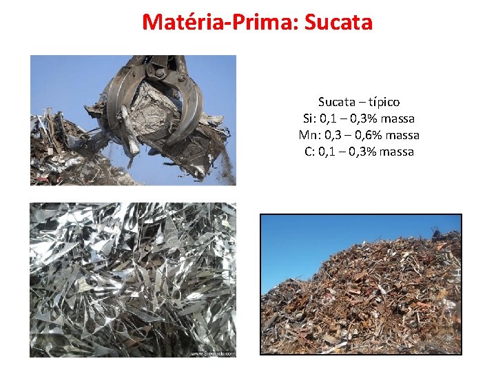 Matéria-Prima: Sucata – típico Si: 0, 1 – 0, 3% massa Mn: 0, 3