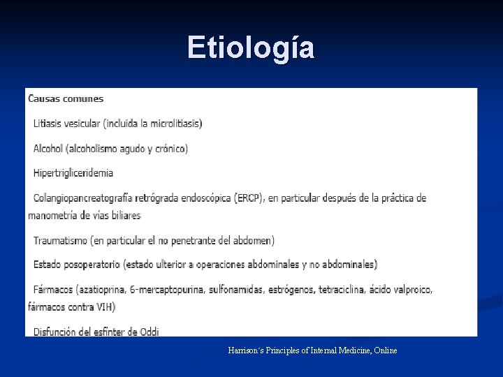 Etiología Harrison´s Principles of Internal Medicine, Online 