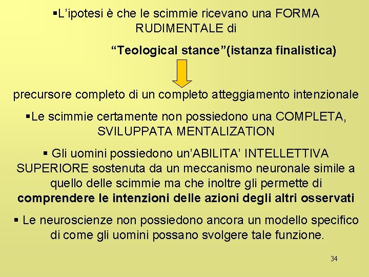 §L’ipotesi è che le scimmie ricevano una FORMA RUDIMENTALE di “Teological stance”(istanza finalistica) precursore