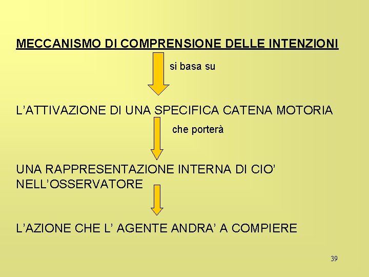 MECCANISMO DI COMPRENSIONE DELLE INTENZIONI si basa su L’ATTIVAZIONE DI UNA SPECIFICA CATENA MOTORIA