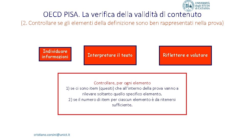 OECD PISA. La verifica della validità di contenuto (2. Controllare se gli elementi della