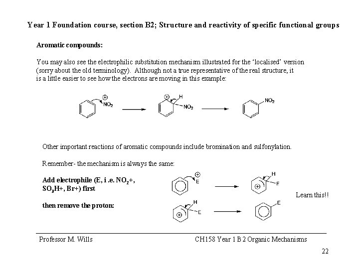 Year 1 Foundation course, section B 2; Structure and reactivity of specific functional groups