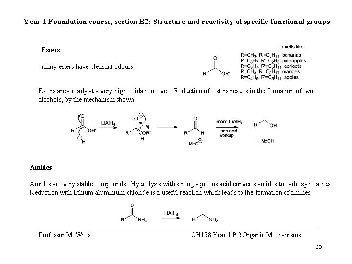 Year 1 Foundation course, section B 2; Structure and reactivity of specific functional groups