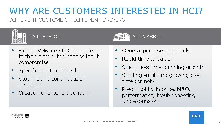 WHY ARE CUSTOMERS INTERESTED IN HCI? DIFFERENT CUSTOMER – DIFFERENT DRIVERS ENTERPRISE MIDMARKET •