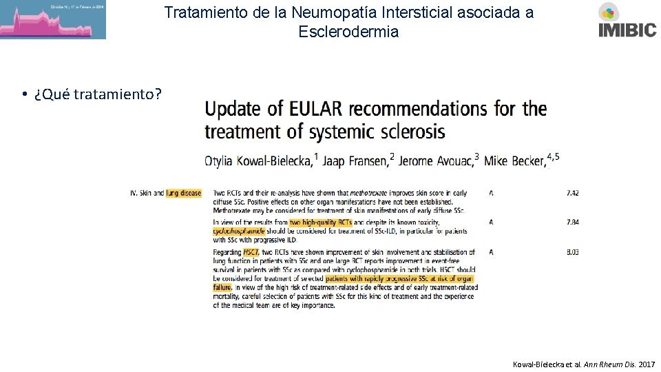 Tratamiento de la Neumopatía Intersticial asociada a Esclerodermia • ¿Qué tratamiento? Kowal-Bielecka et al.