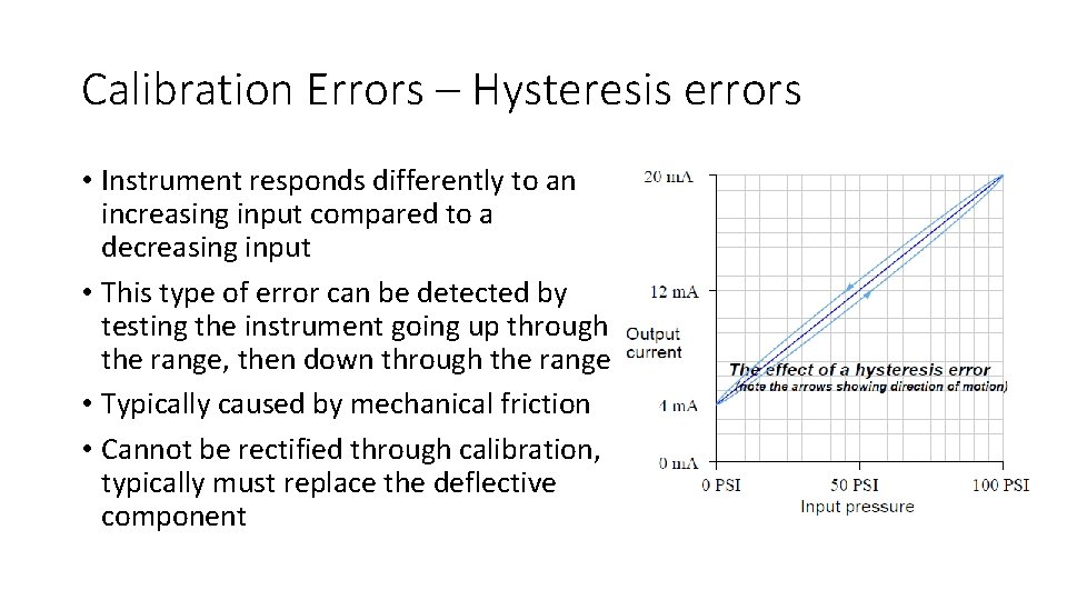 Calibration Errors – Hysteresis errors • Instrument responds differently to an increasing input compared Calibration Errors – Hysteresis errors • Instrument responds differently to an increasing input compared