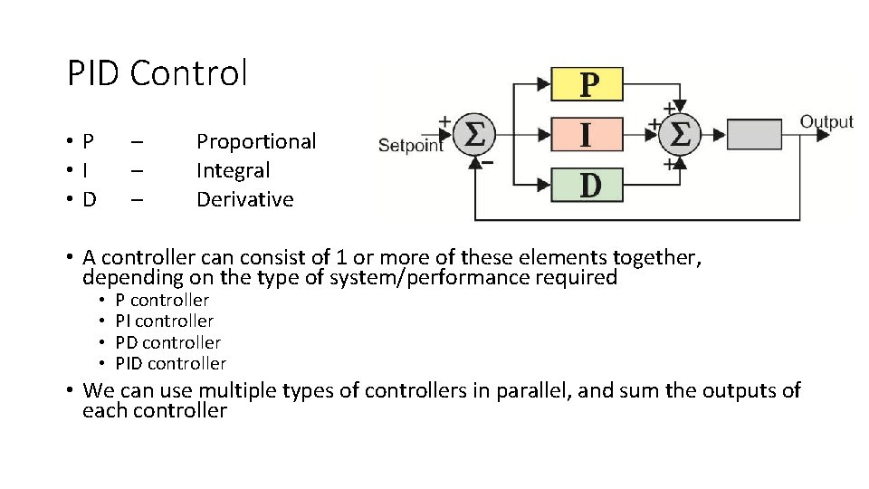 PID Control • P • I • D – – – Proportional Integral Derivative PID Control • P • I • D – – – Proportional Integral Derivative