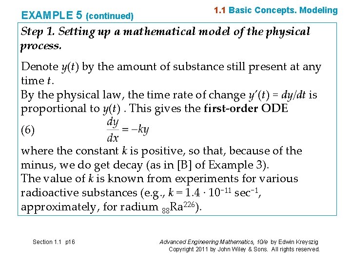 EXAMPLE 5 (continued) 1. 1 Basic Concepts. Modeling Step 1. Setting up a mathematical EXAMPLE 5 (continued) 1. 1 Basic Concepts. Modeling Step 1. Setting up a mathematical