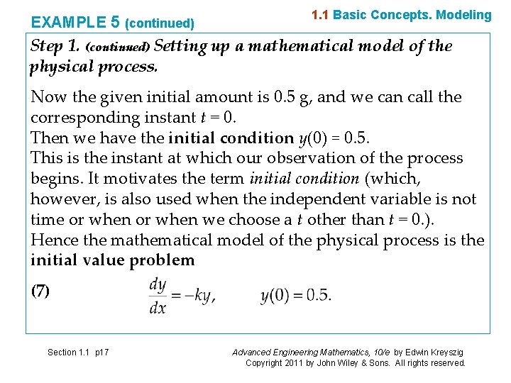 EXAMPLE 5 (continued) 1. 1 Basic Concepts. Modeling Step 1. (continued) Setting up a EXAMPLE 5 (continued) 1. 1 Basic Concepts. Modeling Step 1. (continued) Setting up a