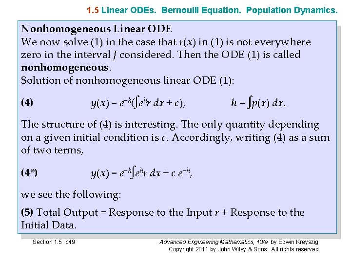 1. 5 Linear ODEs. Bernoulli Equation. Population Dynamics. Nonhomogeneous Linear ODE We now solve 1. 5 Linear ODEs. Bernoulli Equation. Population Dynamics. Nonhomogeneous Linear ODE We now solve