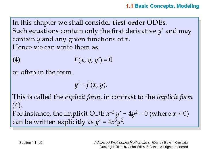 1. 1 Basic Concepts. Modeling In this chapter we shall consider first-order ODEs. Such 1. 1 Basic Concepts. Modeling In this chapter we shall consider first-order ODEs. Such