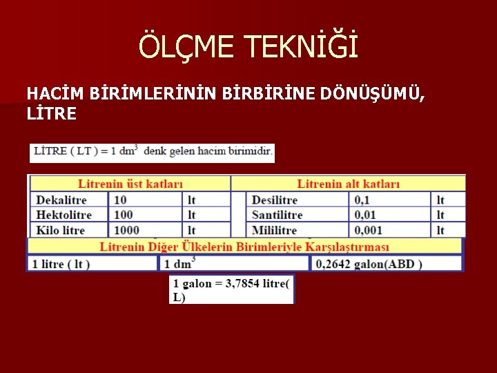 ÖLÇME TEKNİĞİ HACİM BİRİMLERİNİN BİRBİRİNE DÖNÜŞÜMÜ, LİTRE ÖLÇME TEKNİĞİ HACİM BİRİMLERİNİN BİRBİRİNE DÖNÜŞÜMÜ, LİTRE