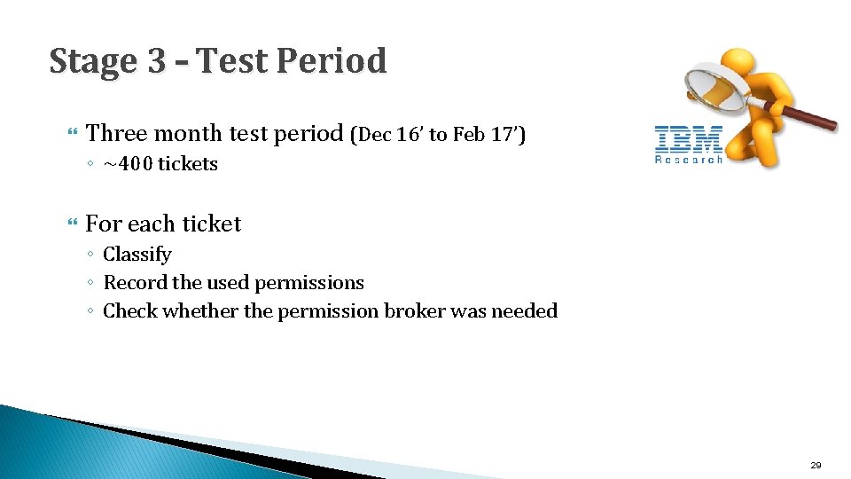 Stage 3 – Test Period Three month test period (Dec 16’ to Feb 17’)