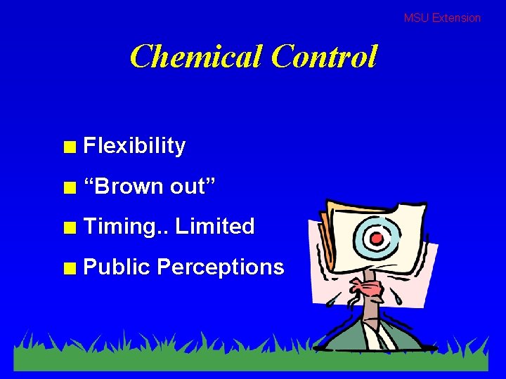 MSU Extension Chemical Control n Flexibility n “Brown out” n Timing. . Limited n