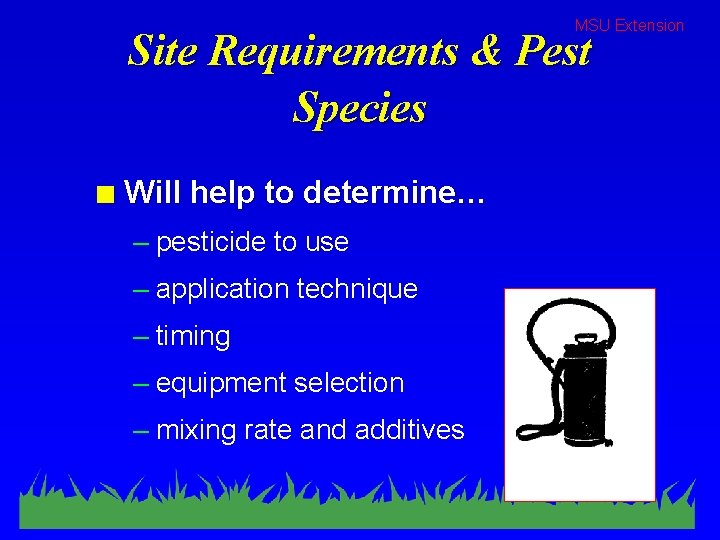 MSU Extension Site Requirements & Pest Species n Will help to determine… – pesticide