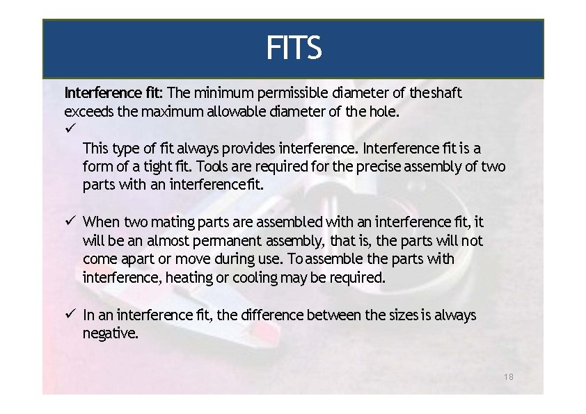 FITS Interference fit: The minimum permissible diameter of the shaft exceeds the maximum allowable
