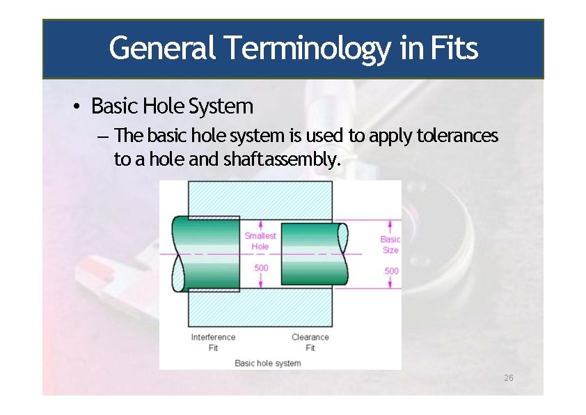 General Terminology in Fits • Basic Hole System – The basic hole system is