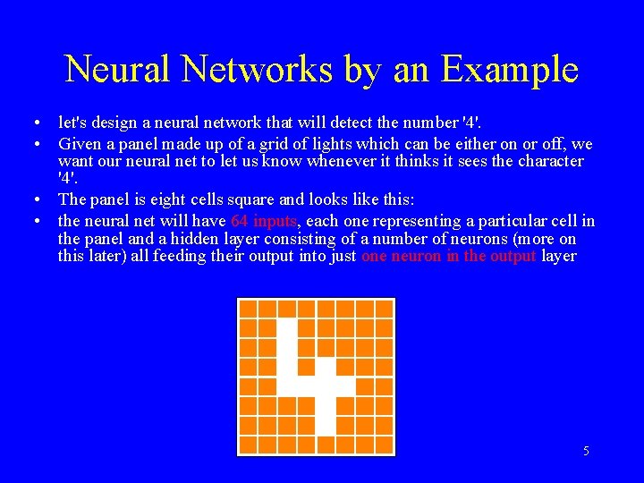 Neural Networks by an Example • let's design a neural network that will detect