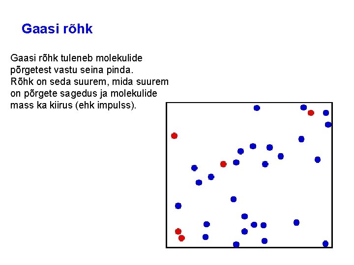 Gaasi rõhk tuleneb molekulide põrgetest vastu seina pinda. Rõhk on seda suurem, mida suurem