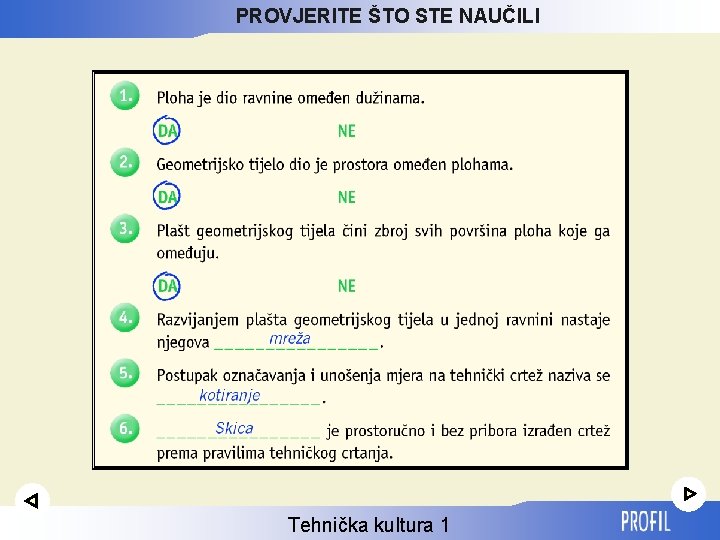 PROVJERITE ŠTO STE NAUČILI Tehnička kultura 1 