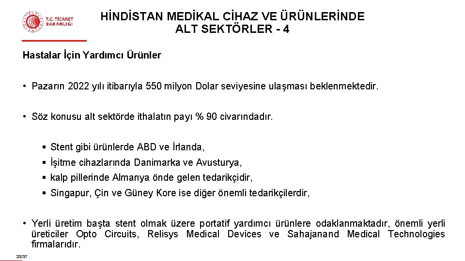 HİNDİSTAN MEDİKAL CİHAZ VE ÜRÜNLERİNDE ALT SEKTÖRLER - 4 Hastalar İçin Yardımcı Ürünler •