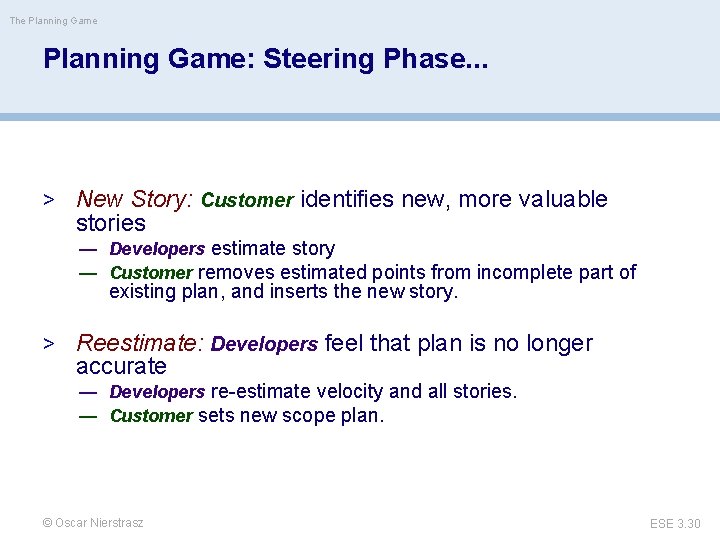 The Planning Game: Steering Phase. . . > New Story: Customer identifies new, more