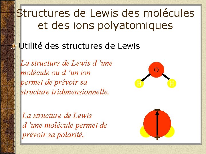 Structures de Lewis des molécules et des ions polyatomiques Utilité des structures de Lewis