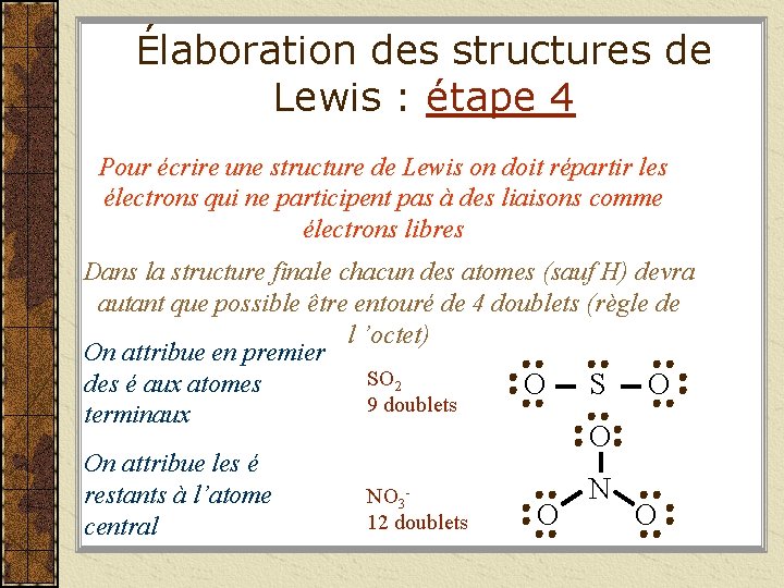 Élaboration des structures de Lewis : étape 4 Pour écrire une structure de Lewis