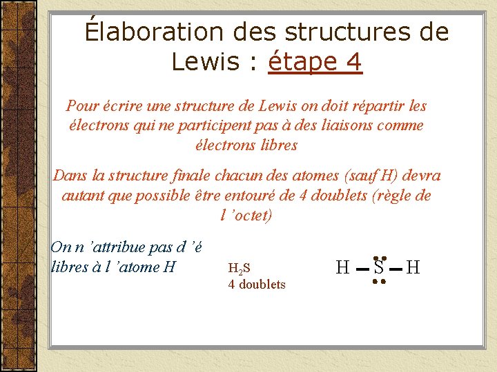 Élaboration des structures de Lewis : étape 4 Pour écrire une structure de Lewis