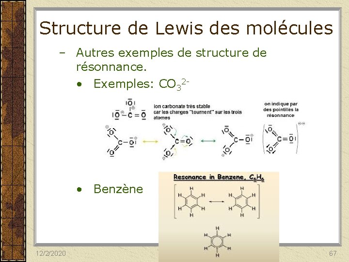 Structure de Lewis des molécules – Autres exemples de structure de résonnance. • Exemples: