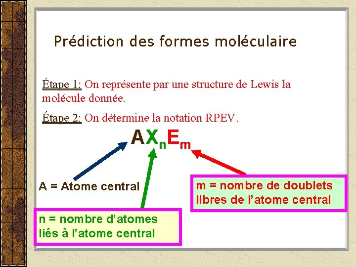 Prédiction des formes moléculaire Étape 1: On représente par une structure de Lewis la