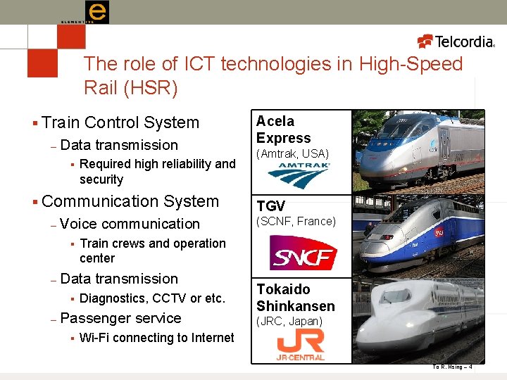 The role of ICT technologies in High-Speed Rail (HSR) § Train – Control System