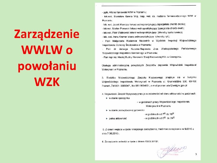 Zarządzenie WWLW o powołaniu WZK 